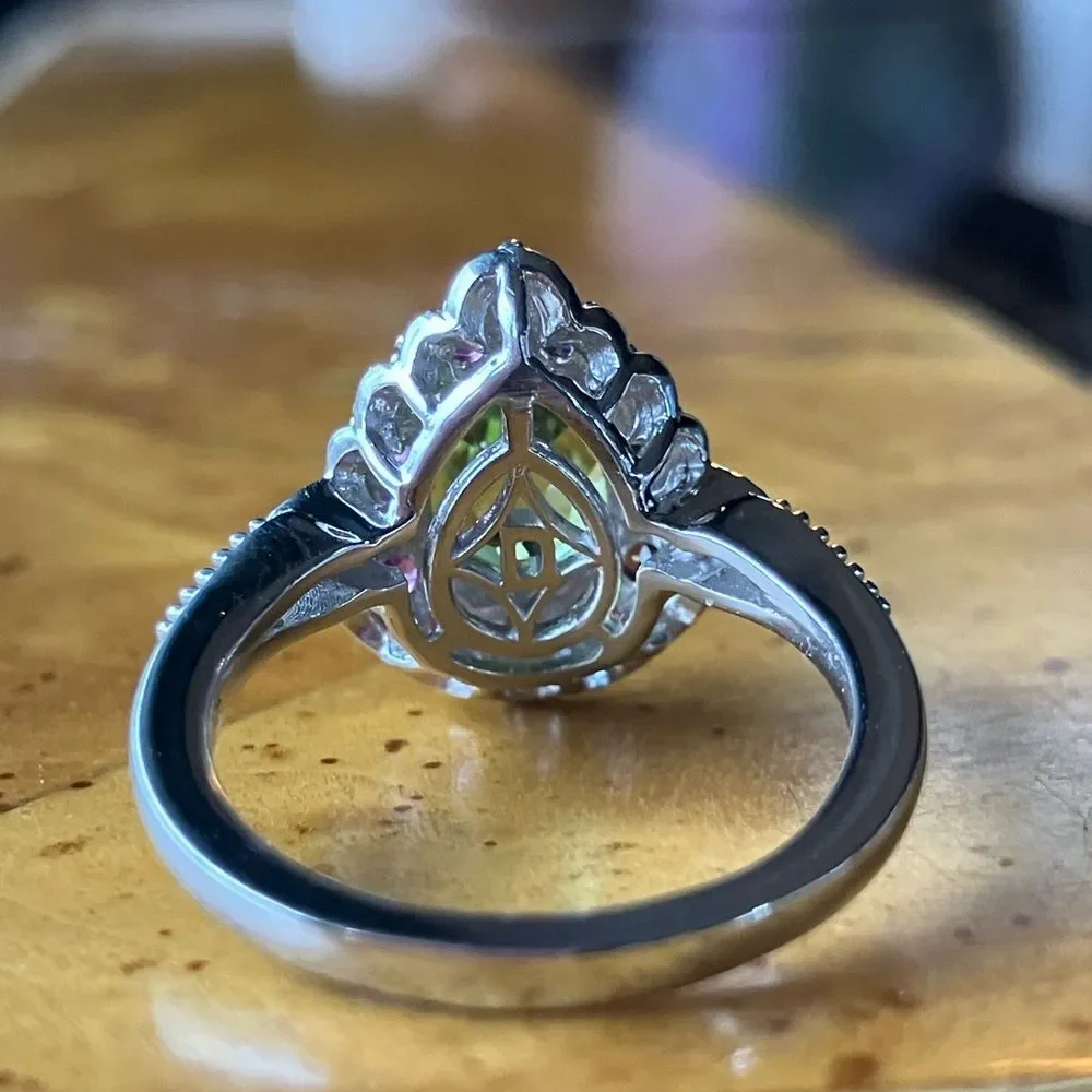 Natural Peridot Garnet Sterling Silver Ring Size 7